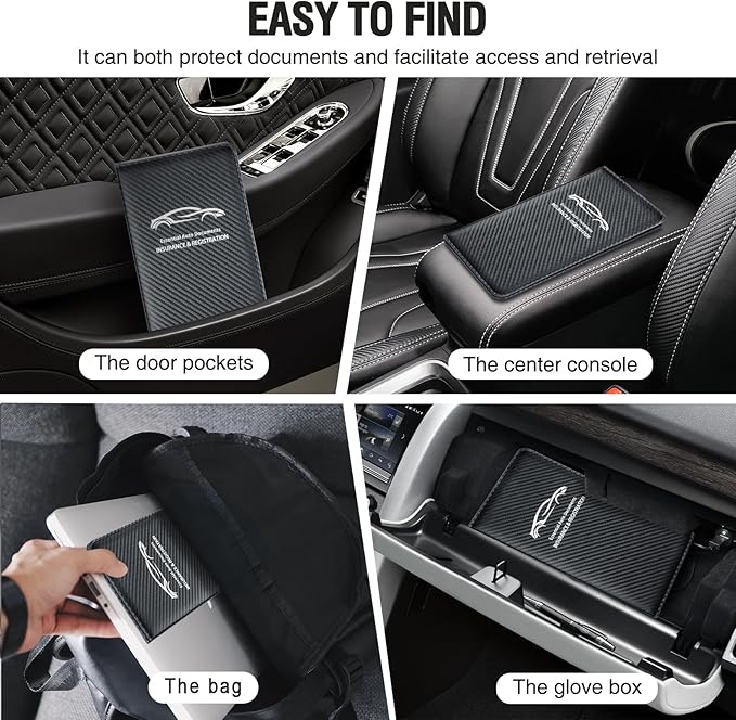 Car Insurance and Registration Card Holder | for BMW Ford Tesla Cadillac All Cars | Store Cards, ID License & Essential Documents | Premium Leather with Magnetic Closure