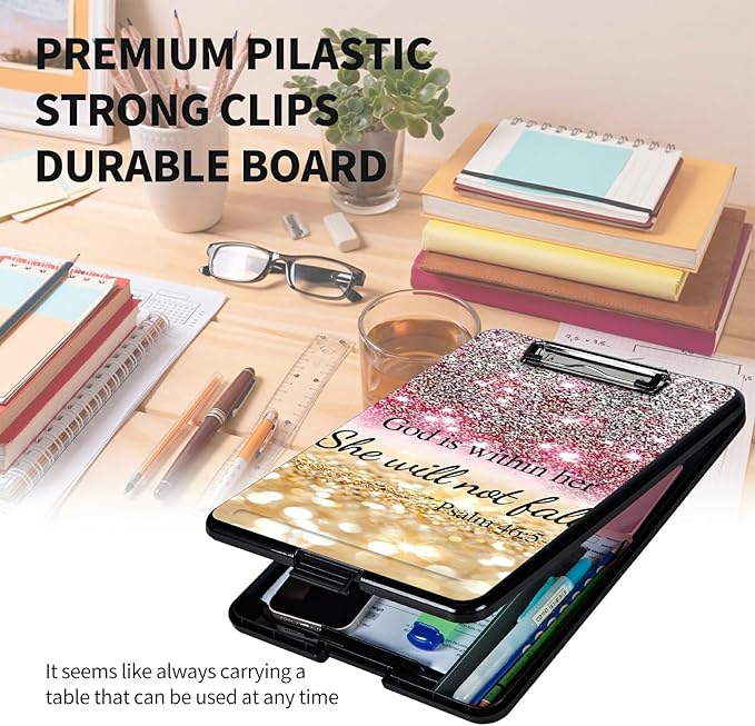 A4 Clipboards,Heavy Duty Waterproof Nursing Plastic Folder Clipboard with Storage Clip Boards,File Folder Storage Box Clipboard Case for Teacher,Doctor,Offices,Christian Bible Psalm 46-5