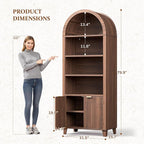 79.9" Tall Arched Storage Cabinet, 6-Tier Pantry Cabinet with Fluted Doors, Arch Kitchen Pantry with Open & Adjustable Shelves, Versatile Cupboard for Dining Room, Living Room, Walnut