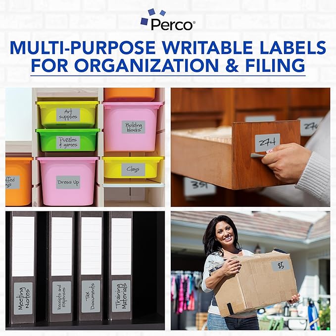 Perco Grey 3x5 Inch Perforated Sticker Labels — 150 Stickers Per Roll — with Permanent Adhesive for Inventory Management, Color Coding, Moving Boxes, Retail, Organizing, Crafting & More — Made in USA