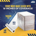 Rockin Rolls Stretch Film Wrap, 4 Rolls Heavy Duty Pallet Wrap – 18" x 1500 FT x 80 Gauge, Clear Plastic Moving Wrap for Packing, Shipping, Furniture & Luggage – Durable Self-Adhering Shrink Wrap Roll