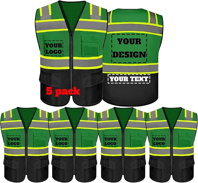 Safety Vest Reflective High Visibility with 5 Pockets ＆Zipper Class 2 Adult Unisex Construction Security Workwear