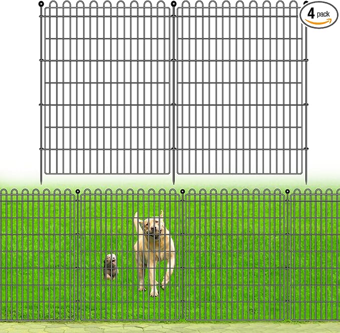 4 Panels No Dig Decorative Garden Fence for Yard, 48 in(H) X 10.5 ft(L) Animal Barrier Fencing for Outdoor Dog, Metal Portable Garden Fences for Borders, Pets, Landscape, Temporary Fence