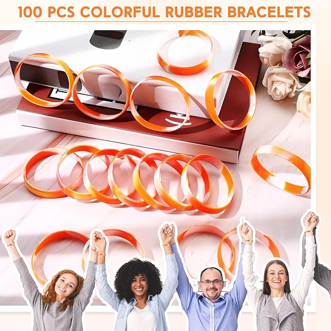 Liliful 100 Pcs Silicone Rubber Wristbands Rubber Wristband Bracelet Bands for Silicone Wristbands for Women Men(Orange and White)