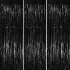 3 Pack 3.3x8.2 Feet Black Foil Fringe Backdrop Curtains, Tinsel Streamers Birthday Party Decorations, Fringe Backdrop for Graduation, New Years, Halloween, Disco Party