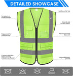Reflective Safety Vest for Men Women with 5 Pockets and Zipper Front High Visibility