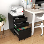 3-Drawer Mobile File Cabinet With Lock & Wheels,Fully Assembled Heavy Duty Under Desk File Cabinets For Home Office,100lbs Capacity Per Drawer,Steel Rolling Cabinet for Legal/Letter Files(Black)