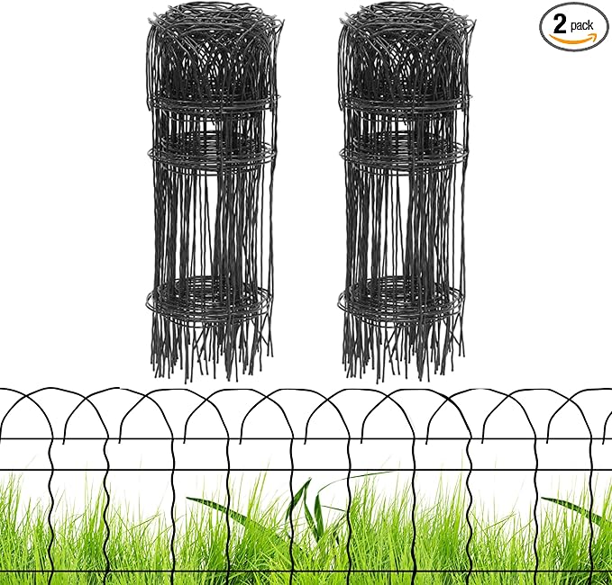 2 Rolls Black Garden Fence Border, 14 in x 40 ft Metal Folding Fence Wire Roll Garden Border Edging, Garden Fence Roll Flower Bed Fencing for Outdoor Yard