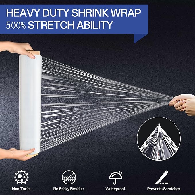 Stretch Wrap Roll - Heavy Duty Industrial Strength 18inch 1500ft,Clear Cling Shrink Wrap Roll 70 Gauge - Ideal for Furniture, Moving, Shipping, and Pallet Packing -4pack