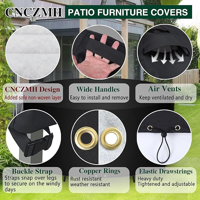 Heavy Duty Patio Furniture Covers Waterproof, 600D Round Outdoor Furniture Cover Waterproof for Sectional Sofa Couch, Outdoor Dining Table and Chair Set Covers 54"DIA x 28"H, Black