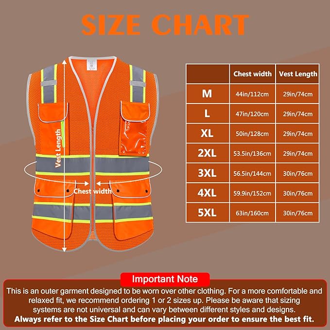 High Visibility Safety Vest - Reflective Breathable Mesh with 9 Pockets, Front Zipper for Men & Women - Meets ANSI/ISEA Standards