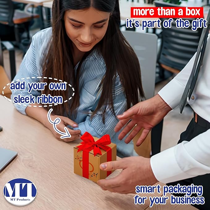 MT Products Custom Printed Kraft Cardboard Shipping Boxes 4" x 4" x 4" - Personalized Mailing Boxes and for Gifting