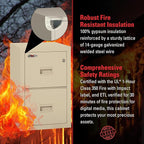 FireKing Turtle Vertical 2 Drawer Legal and Letter Fire Safe File Cabinet with Key Lock, 1 Hour Fire Rated, UL Rated & Water Resistant Home Safe, Filing Cabinet, Made in The USA, Parchment