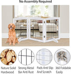 LZRS 3-Panel Freestanding Adjustable Wooden Dog Gate—30" Tall Foldable Pet Barrier with Support Feet, Chew-Resistant Solid Hardwood & Steel Wire Safety Fence for Doorways, Hallways, and Stairs, White