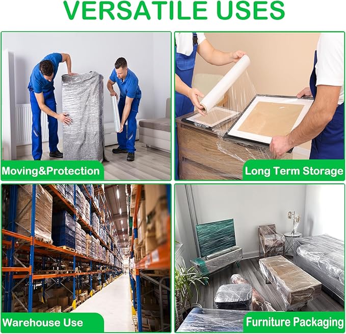 18in Clear Stretch Wrap Roll, Heavy Duty 1500ft Shrink Wrap Roll, 80 Gauge Industrial Strength Stretch Film, Stretch Wrap for Moving, Plastic Wrap for Moving Pallet Wrapping Shipping(4 Rolls)