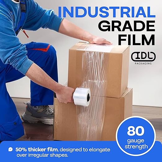 IDL Packaging F-31-8 Packaging 3" x 1000' Hand Bundling Stretch Film with Reusable Handle, Clear (Pack of 8)