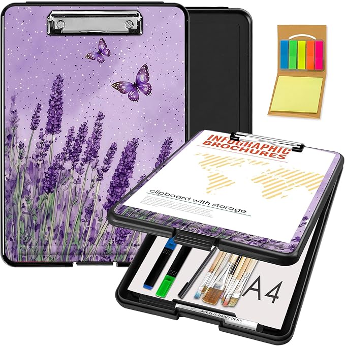 Clipboard with Storage,Office Supplies Nursing Clipboards Folder with Pen Holder Plastic Foldable Clip Board with Storage for Nurse Teacher,Sage Butterfly