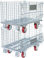 Collapsible Wire Mesh Container with Casters, 32"x20"x24", 1500 lbs Heavy-Duty Steel Storage Bin, Stackable Industrial Material Handling Cart