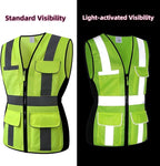 Safety Vest for women, Hi vis Reflective Lady Work vest With 9 Multi Pocket And Zipper