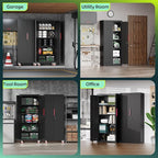 71" H Garage Storage Cabinet with Wheels,Metal Cabinets with 4 Adjustable Shelves and 2 Locking Doors for Garage,Home,Office,Shop,Black