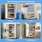 Metal Garage Storage Cabinet with Wheels and Pegboard,Rolling Tool Storage Cabinet with 5 Adjustable Shelves for Garage Warehouse Office Utility Room,Required Assembly,71" H×34" W×18" D,White