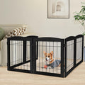 LZRS 6-Panel Extra Wide Wooden Freestanding Dog Gate: Foldable Solid Wood and Steel Wire Chew Resistant Safety Barrier for Doorways, Stairs, and Open Long Spaces Indoor Use, Black