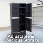Sunnydaze Lockable Storage Cabinet - Indoor or Garage Storage Cabinet with 3 Adjustable Shelves - 57.5" H - Garage, Office, Home, Laundry Room - Shadow