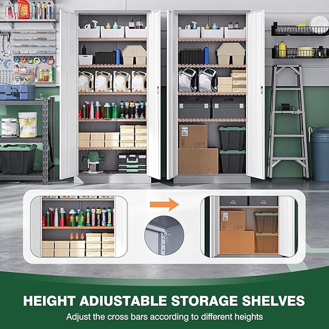 Letaya Metal Garage Storage Cabinets with Lock Door and Adjustable Shelves, Steel Tool Cabinets for Home,Office,Warehouse Organisieren (Gery White, 71" H)