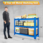 40" W Garage Shelving Heavy Duty，1500LBS Loads Adjustable Garage Storage Shelves,3-Tier Metal Storage Racks and Shelving Units, Utility Rack Shelves,40”W x 18”D x 36”H,Blue