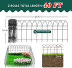 2 Rolls Black Garden Fence Border, 14 in x 40 ft Metal Folding Fence Wire Roll Garden Border Edging, Garden Fence Roll Flower Bed Fencing for Outdoor Yard