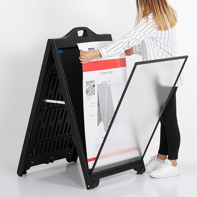 M&T Displays Sign & Brochure Stand Bundle – 24x36" Street SignPro A-Frame with Lens + 8.5x11" Freestanding Literature Holder – For Restaurants, Lobbies, Retail, or Trade Shows
