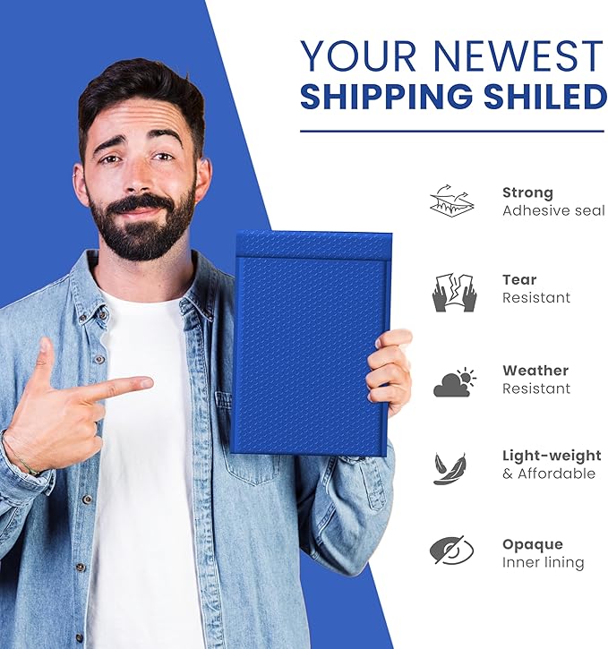 Royal Blue 9.5x14.5 Inch Poly Bubble Mailers #4 | Self Seal Large Padded Envelopes | Air Cushioned Bubble Mailer | Usable Size 9.5x13 Inch Waterproof Lightweight Mailing Shipping Bags | 100 Pack Bulk