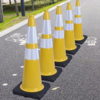 6 Pack 28" Large PVC Traffic Cones with Heavy-Duty Black Base, Garage Parking Lot Cones Structurally Stable Weatherproof Road Construction Safety Cones (6, Yellow, 28" Large)