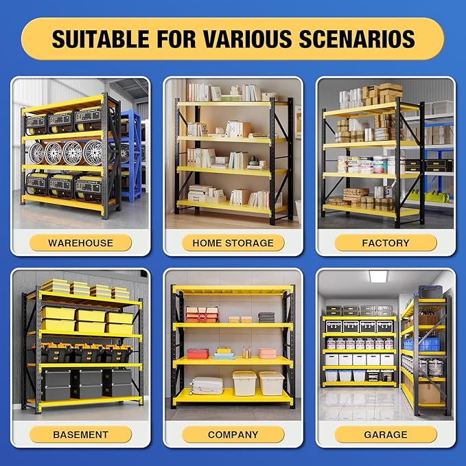 torage Shelves,Garage Shelving Heavy Duty Metal Adjustable Garage Shelves, Shelving Units Industrial Shelving for Warehouse (Yellow and Black, W31.5*D19.7*H63)
