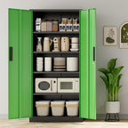 INTERGREAT Metal Storage Cabinet with Lock, 61" H Metal Cabinets Storage with 2 Doors and 4 Adjustable Shelves, Locking Garage Cabinet for Home Office, Kitchen, Bathroom (Black Green)