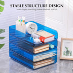 2 Pack Stackable Paper Tray File Organizer for Desk, Office Organizer and Storage for Desk Accessories, Notes, Books, File Paper, Document, Blue