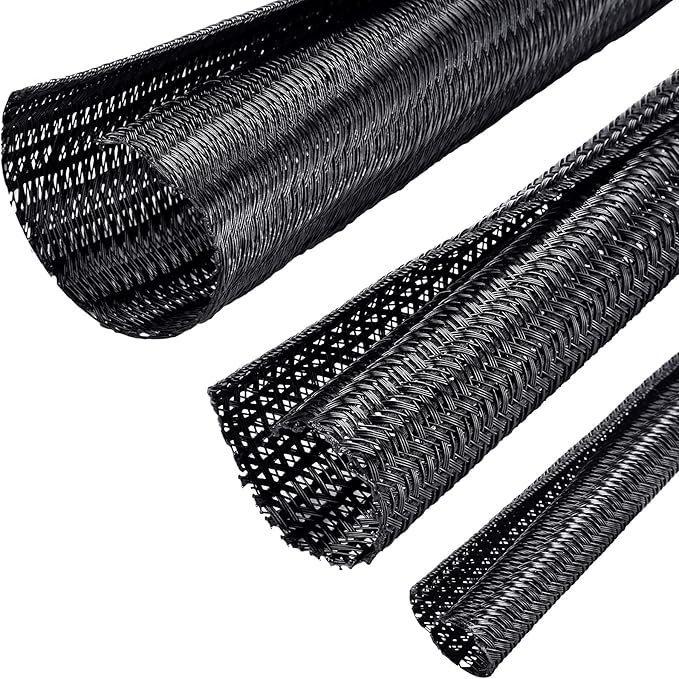 Boao 3 Pieces Cord Protector Wire Loom Tubing Cable Sleeve Split Sleeving for USB Charger Cable Cord Cover Audio Video Cable (Black,1 Inch, 1/2 Inch, 1/4 Inch)