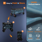 48" L Folding Beach Wagon Cart Foldable, 560lbs Weight Capacity 300L Heavy Duty Collapsible Wagons with Big All-Terrain Wheels, Utility Carts for Groceries, Shopping, Camping, Sports - Grey&Blue