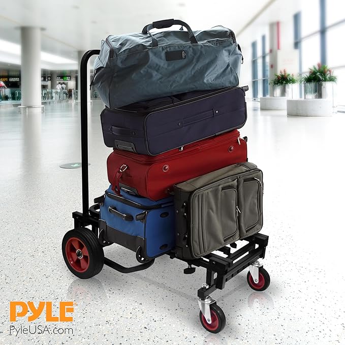 Pyle Adjustable Professional Equipment Multi-Cart - Compact 8-in-1 Folding Multi-Cart, Foldable and Lightweight, Hand Truck/Dolly/Platform Cart, Extends Up to 27.52'' to 44.25'' - Pyle PKEQ48