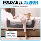 TotCraft MiniFlex Adjustable Length & Height Bed Rail for Toddlers – Fits Twin, Full & Queen Beds – 35.5″ or 47″ Two Fixed Lengths – 14 Height Levels – ASTM Certified Toddler Bed Rail for Kids (Grey)