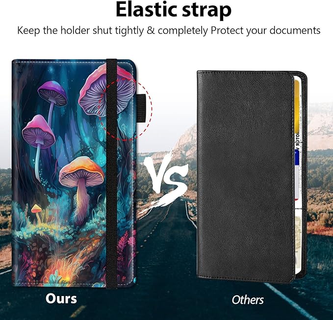 Car Registration and Insurance Holder, Leather Car Glove Box Organizer, Cool Car Accessories for ID, Driver's License Cards & Essential Document,business cards,Men&Women,Glitter Mushroom