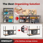 HOMEDANT 5 Tier Storage Shelves Adjustable Laminated Boltless Garage Metal Shelving Unit Heavy Duty Utility Rack Shelf Warehouse Pantry Closet Kitchen (3, (L) 48.1" W, Black)