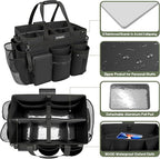 Rolling Cleaning Caddy Bag with Detachable Trolley, Cleaning Supplies Organizer Cart on Wheels, Cleaning Supply Caddy for Housekeepers, Large Professional Detailing Bag Tote for Home, Car (Black)