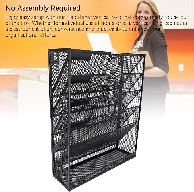 Walfront Hanging Wall File Holder 6 Tier Metal Hanging Wall Mount File Organizer for Home and Office Vertical Folder Rack with 5 Pockets Bottom Slot Grooves Tray Label Slot Easy Setup