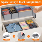Drawer Organizer Clothes, 24 Pack Drawer Organizers and Underwear Organizer for Nursery, Dividers Clothes Organizer, Closet Organization and Foldable Storage Bins for Socks, Bra, Tie, Grey
