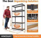 HOMEDANT 35.9" W 5 Tier Heavy Duty Garage Shelving Adjustable Metal Rack Storage Shelves Standing Shelf Unit Organizers Pantry Closet Black 1Pack