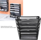 Walfront Hanging Wall File Holder 6 Tier Metal Hanging Wall Mount File Organizer for Home and Office Vertical Folder Rack with 5 Pockets Bottom Slot Grooves Tray Label Slot Easy Setup