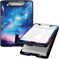Clipboard with Storage, High Capacity Plastic Storage Clipboard with Pen Holder for for Women Teachers Work, School & Office Supplies, Cute Pattern Decorative Clipboards, Cat Under The Stars