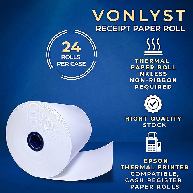 3 1/8 x 230 Thermal Paper Receipt Roll for Epson Printer (Pack 24 rolls)