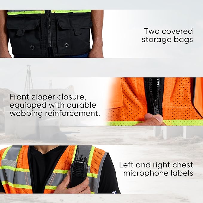 SRsafety High Visibility Vest, Security Vest with 9 Pockets,Mesh Safety Vest for Construction Workers Sanitation Workers